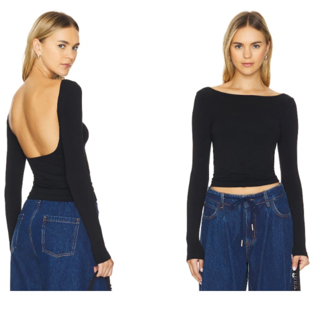 NWT Free People Intimately Black Low Back Seamless Long Sleeve M-L